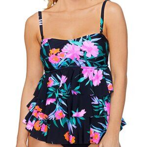 Island Escape Ocean Bloom Triple Tier Bandeau Tankini Top Black 10
